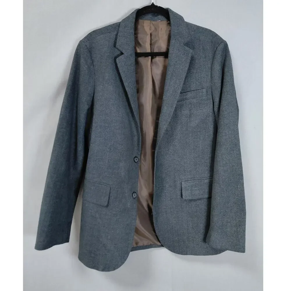 Gap Gray Herringbone Blazer Long Sleeve Collared Men Size S